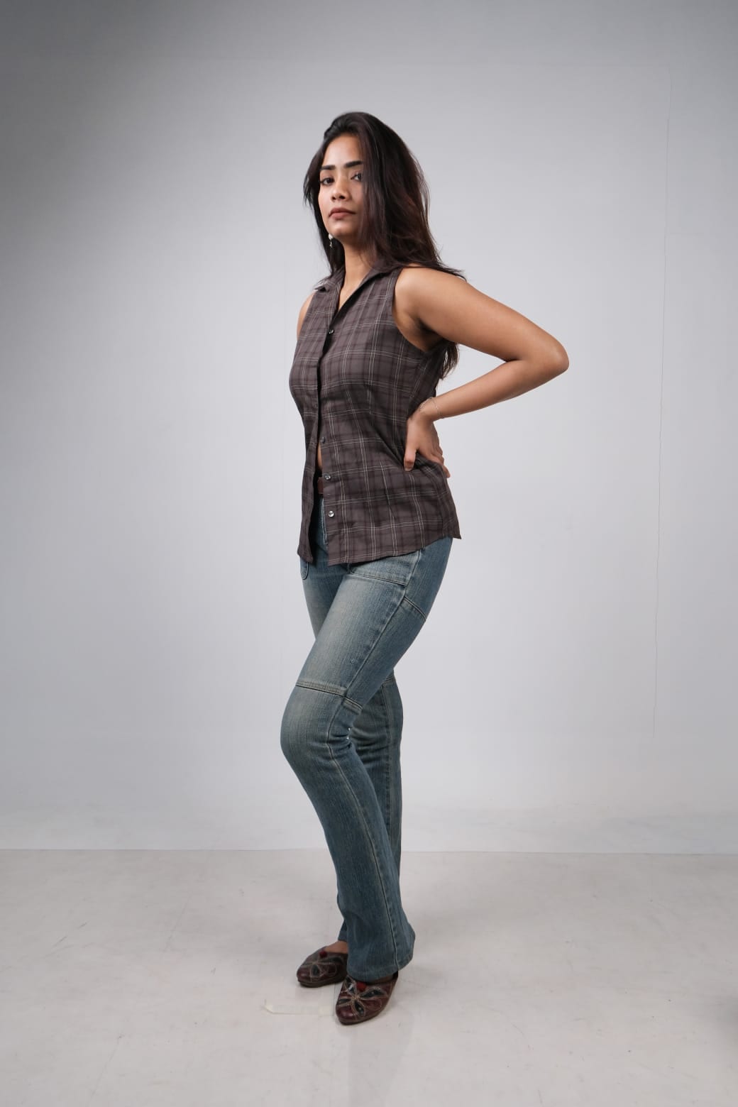 Coal Grid Sleeveless Tailored Shirt