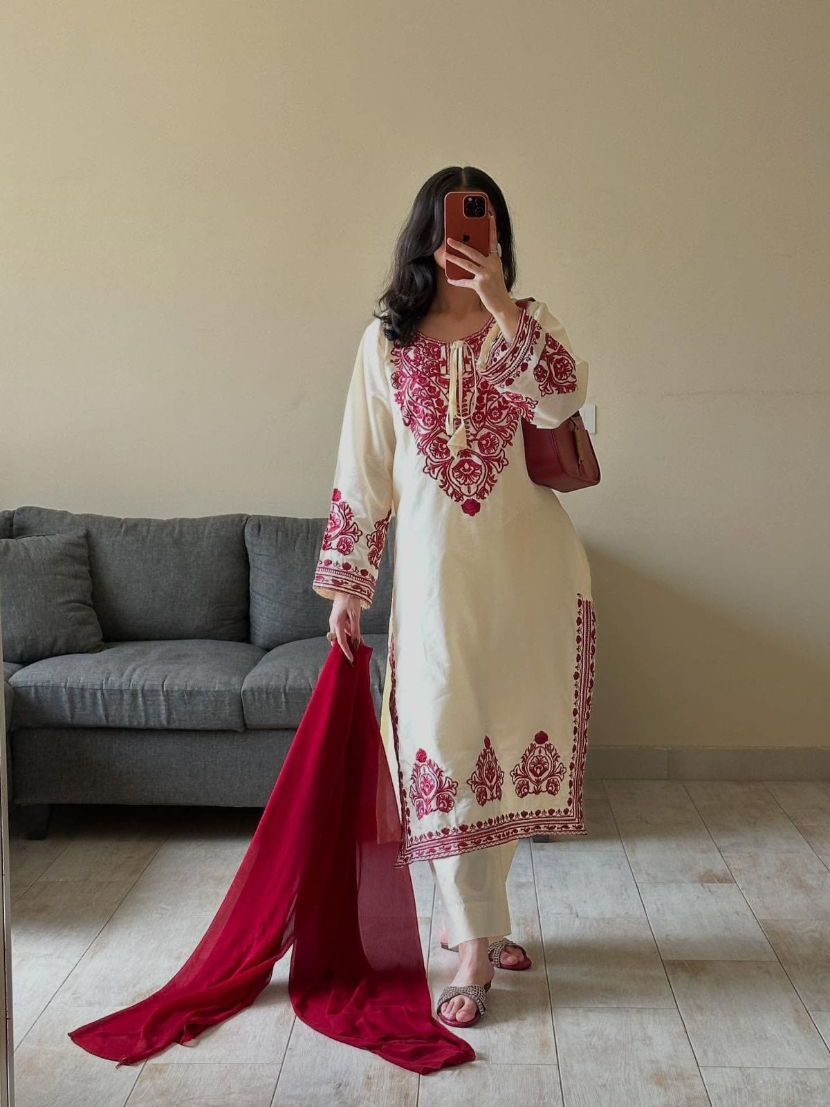 Aurelia Roman Silk Embroidered Suit Set